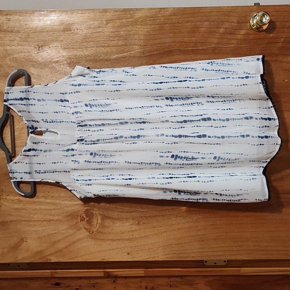 Knox Rose Boho Tie-Dye Chiffon Babydoll Dress Navy White Embroidered Tassels XXL - Picture 8 of 13